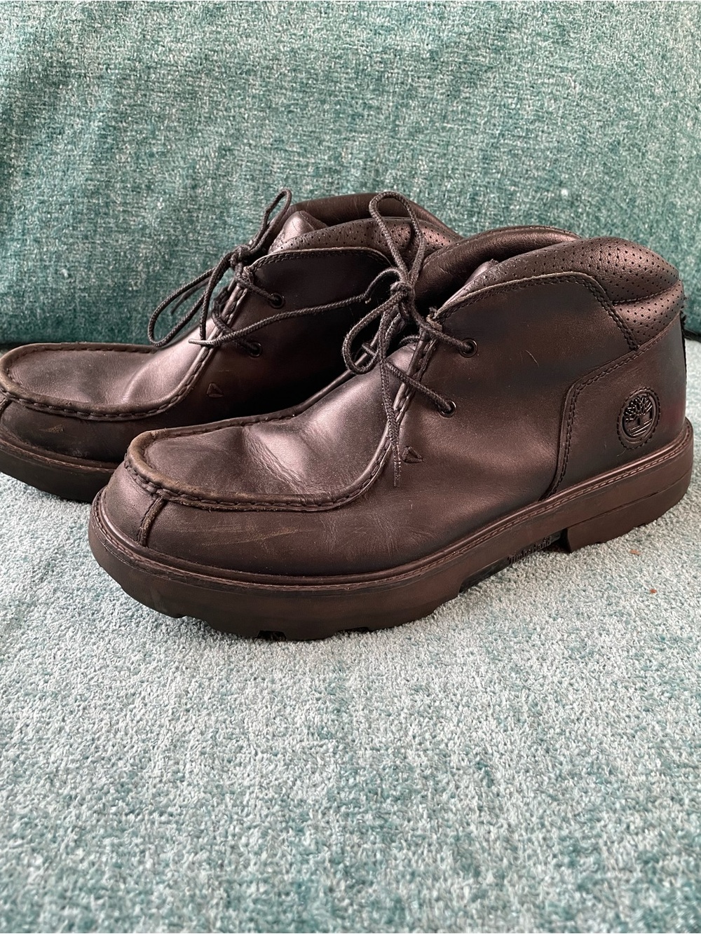 Nice Timberland Men’s Black Leather Chukka Moc Toe Low Boots, Sz 10! 🍁